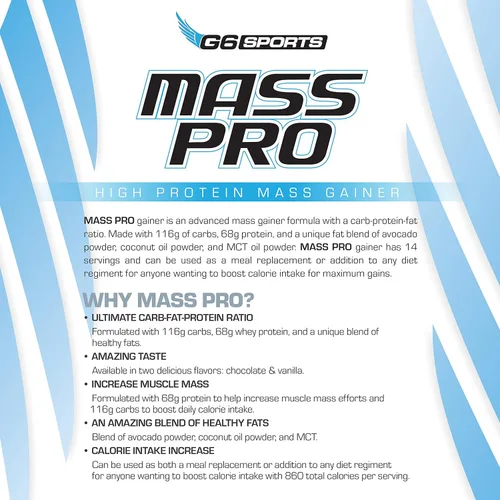 Miniatura 7 de G6 Sports Nutrition Mass Pro - Ganador de masa de alto contenido proteico