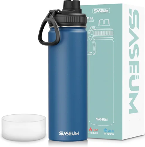 Miniatura 33 de SASEUM Botella de agua de acero inoxidable de 12 onzas, botella aislada sin BPA con tapa de boquilla a prueba de fugas, botella de metal de boca
