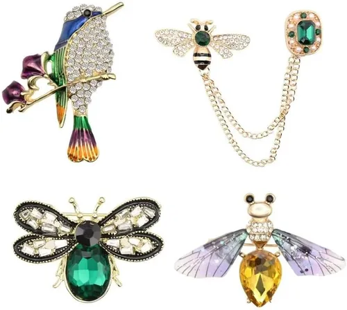 Nyx&lvy Vintage Crystal Flower Brooch Set, 3 Pieces, Purple Pink Green Rhinestones, Gold Tone Floral Pins for Wedding and Evening Wear Christmas gift