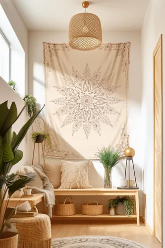 Miniatura 5 de Damanse Tapiz floral para colgar en la pared, bonito tapiz de pared bohemio para dormitorio, estético, decoración de sala de estar con mandala