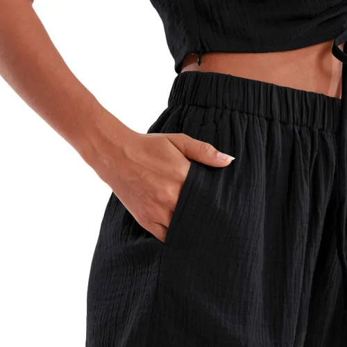 Miniatura 6 de Amazhiyu Conjunto de 2 piezas de gasa de algodón arrugado para mujer, pantalones cortos y tops de verano