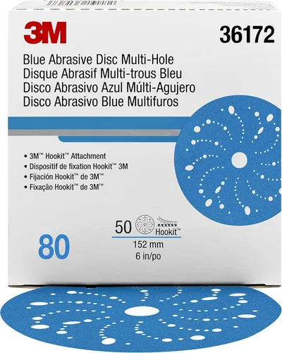 Miniatura 14 de 3M 3M-36142 Hookit disco abrasivo azul multi-agujero, 3" 80 Grado