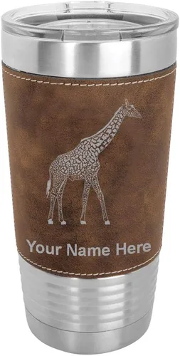 Miniatura 10 de LaserGram Vaso aislado al vacío de 20 onzas, jirafa, grabado personalizado incluido (piel sintética, estilo béisbol)
