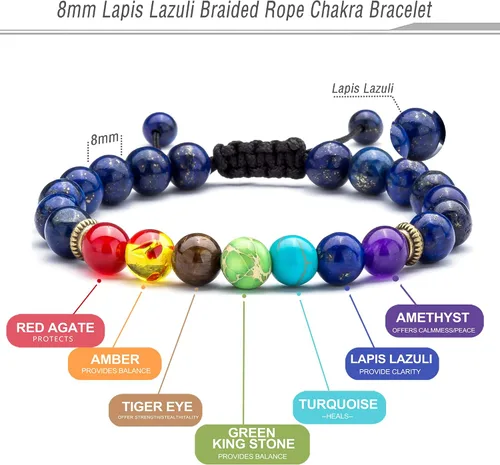 Miniatura 2 de Hamoery Pulsera de chakra con cuentas de roca de lava de 0.315 in para hombre y mujer, cuerda trenzada de piedra natural, pulsera de yoga