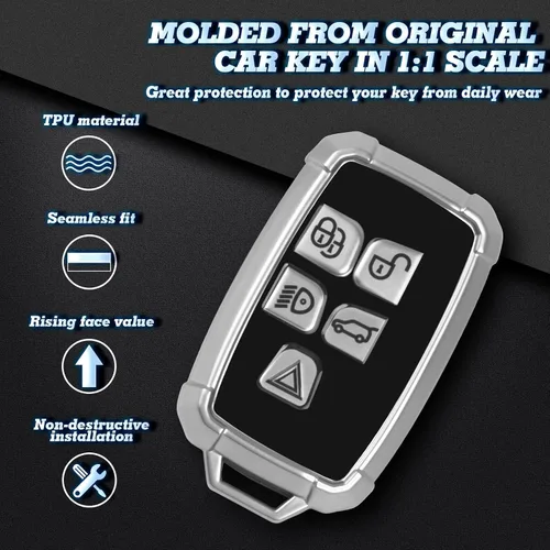 Miniatura 3 de x xotic tech Funda para llavero compatible con Range Rover Evoque Discovery LR4 Land Rover Sport o Jaguar XF XJ F-PACE F-Type 5 botones, protección