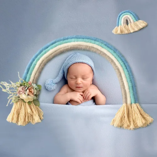 Miniatura 5 de Accesorio de fotografía para bebé recién nacido, decoración para colgar en la pared, decoración bohemia macramé arco iris para colgar en la pared