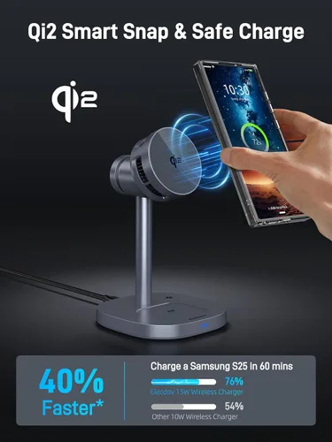 Miniatura 3 de Estación de carga magnética 3 en 1 para Samsung, cargador inalámbrico Magsafe con certificación Qi2 y enfriamiento para teléfono para Samsung Galaxy