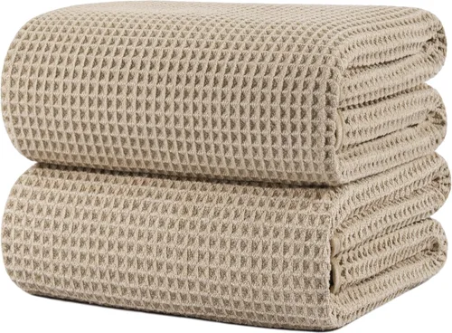 POLYTE Sábanas de baño de microfibra de secado rápido de 430 GSM sin pelusas, 70 x 35 pulgadas, juego de 2 (tejido gofre)