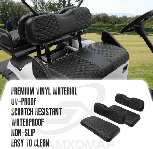 Miniatura 7 de Fundas de Asiento de Carrito de Golf Delanteras y Traseras Impermeables y Resistentes al Sol de Cuero Vinílico de Grado Marino Accesorios de Negro