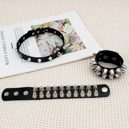 Miniatura 3 de Pulsera de Halloween, collares, accesorios de cuero con tachuelas, con tachuelas emo, punk, góticas, collares para mujeres y hombres
