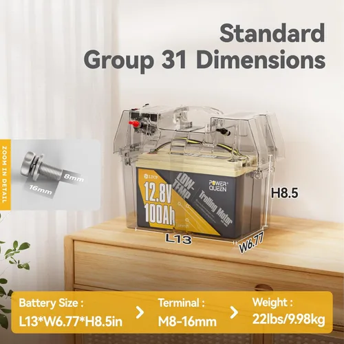 Miniatura 2 de Power Queen LiFePO4 de 12.8 V 100 Ah, función de corte de baja temperatura mejorada, BMS de 100 A integrado, celda de batería de grado A, hasta más