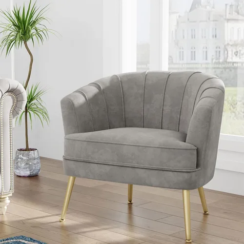 Silla de acento de terciopelo Andeworld, silla de sofá individual moderna tapizada, sillón de club de barril cómodo para sala de estar con patas de