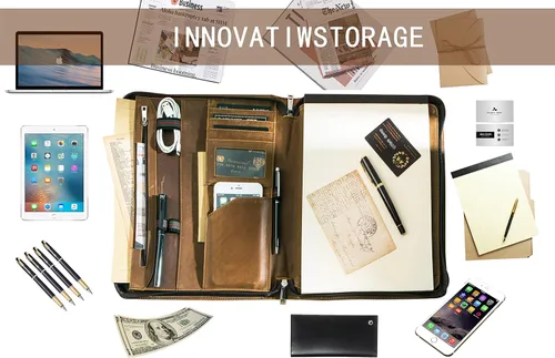Miniatura 6 de AZXCG Portafolio organizador de cuero para hombres, folio profesional con soporte para bloc de notas A4/Legal, cartera con cremallera