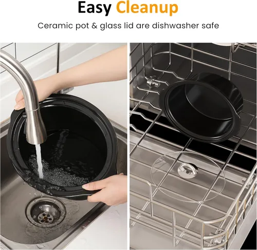 Miniatura 6 de Sunvivi Olla de cocción lenta de 3 cuartos de galón y mini calentador de alimentos con 3 ajustes de calefacción, olla de cerámica extraíble, tapa
