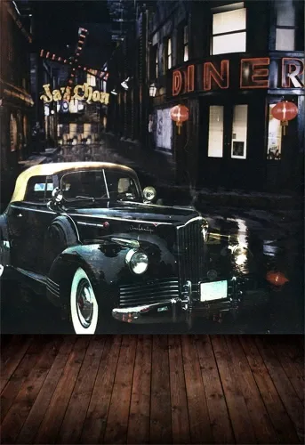 AOFOTO Fondo de esquina de calle vintage de 5 x 7 pies, telón de fondo retro para fotografía de automóvil, nostalgia, edificios urbanos, niños,