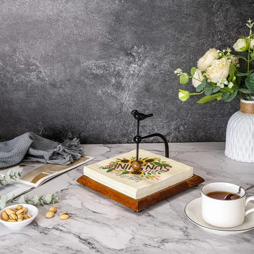 Miniatura 6 de Servilletero de madera para mesa, servilleteros para servilletas de papel, servilletero plano de madera con mango en forma de pájaro, decoración
