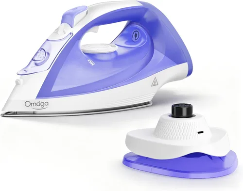 OMAIGA - Plancha inalámbrica para ropa, 1550W Plancha de vapor 2-en-1 inalámbrica/con cable, suela de cerámica, apagado automático de 3 vías, Lavanda