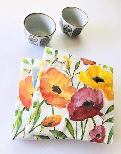 Miniatura 6 de 20 servilletas decorativas de 13 x 13 pulgadas para decoupage, servilletas de amapola naranja, servilletas florales para el día de la madre