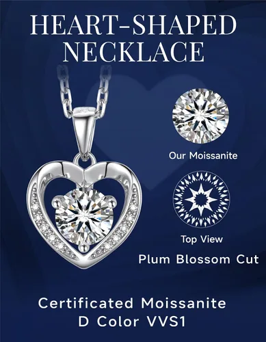 Miniatura 3 de MomentWish Collar de corazón para mujer, moissanita, diamante de imitación, plata de ley 925