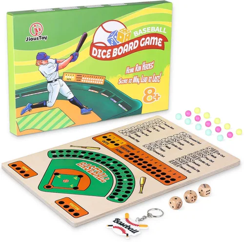 Jioustoy Juego de mesa de béisbol, juego de dados de béisbol de madera con canicas, juego de viaje de béisbol y juego de mesa para interiores para