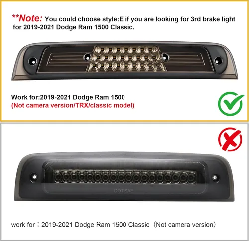 Miniatura 2 de Luz de freno trasera LED ahumada para RAM 1500 de 2019 2020 2021 2022 2023 2024 (No para modelo clásico) sin cámara para camioneta pickup, luz