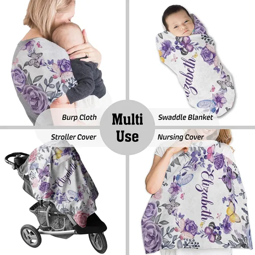 Miniatura 3 de AVIClothes Manta de bebé niña personalizada, mantas personalizadas con diseño de mariposas y flores, manta de bebé con nombre para niña, 30 x 40