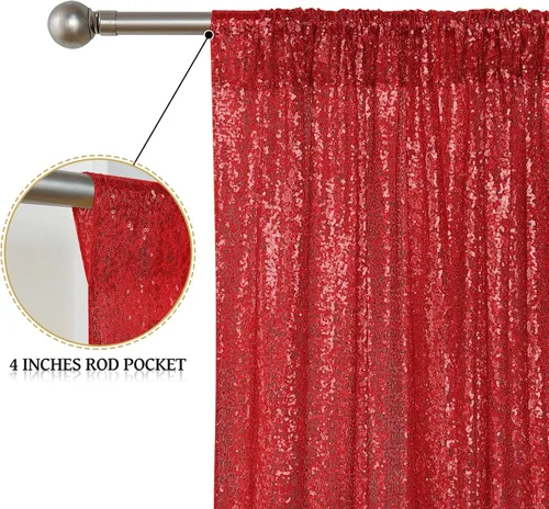 Miniatura 4 de Sugargirl - Cortina de fondo de lentejuelas rojas, 2 paneles de 2 pies x 8 pies, cortinas de fondo con purpurina roja, brillantes para fotografía