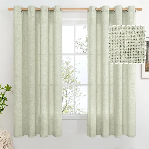 Miniatura 53 de BGment Cortinas de Lino Beige de 63 Pulgadas de Largo 2 Paneles - Tratamientos para Ventanas con Textura de Arpillera Filtrantes de Luz Cortinas