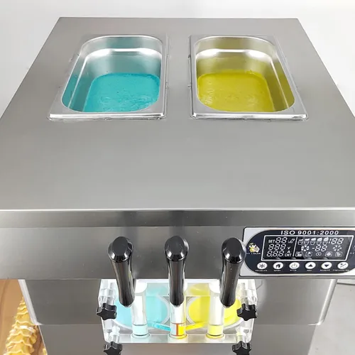 Miniatura 5 de Kolice ETL Commercial 3 sabores, máquina de helado suave de yogurt de gelato-2+1 sabores mixtos, tanques superiores refrigerados, encimera, conteo