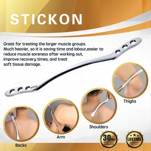 Miniatura 4 de STICKON Herramienta de masaje de raspado Gua Sha de acero inoxidable, herramientas IASTM, gran herramienta de movilización de tejidos blandos