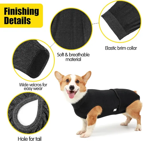 Miniatura 3 de HEYWEAN Pañal para perros de cuerpo completo con pañales para cachorros, traje de recuperación fisiológica para perros machos y hembras Negro clásico