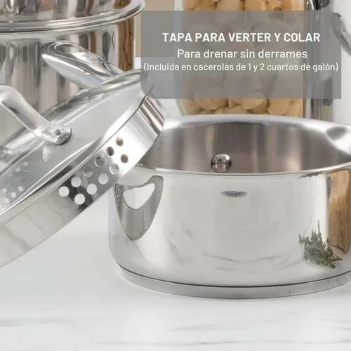Miniatura 5 de T-fal Gourmet - Juego de utensilios de cocina de acero inoxidable de 15 piezas, ollas y sartenes, apto para lavavajillas, apto para horno hasta 500