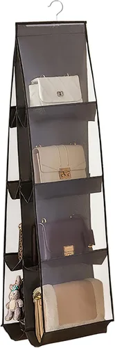 Miniatura 9 de MURRI&MURRDI Paquete de 2 organizadores de bolsos colgantes para armario, soporte de almacenamiento de bolso con 8 bolsillos de PVC transparente