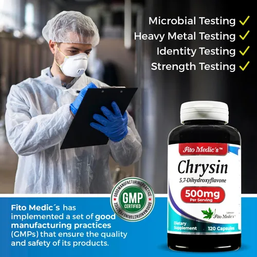 Miniatura 7 de FITO MEDIC'S Suplemento de Crisina de laboratorio con flor de la pasión, 120 cápsulas