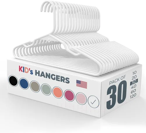 Miniatura 24 de Perchas de plástico para niños de 12 pulgadas, paquete de 10 unidades, fabricadas en los Estados Unidos, capacidad de 5 libras, perchas para ropa