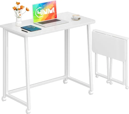 Miniatura 11 de 4NM Escritorio Pequeño Móvil Plegable de 23.6", Mesa de Computadora con Ruedas Plegable para Casa y Oficina, Mesa de Escritura y Estudio