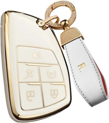 SANRILY Funda para llavero Buick Envision 2021 2022 con borde dorado para Chevy Suburban Tahoe Silverado 1500 LT GMC Yukon Funda de protección Beige