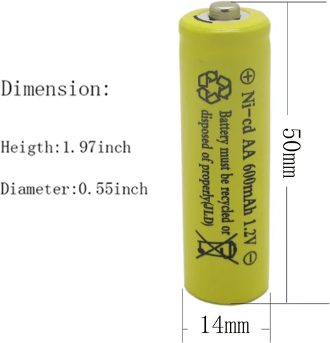 Miniatura 3 de AA tamaño NiCd AA 600mAh 1.2V baterías recargables para lámpara solar luz solar (12 PCS)