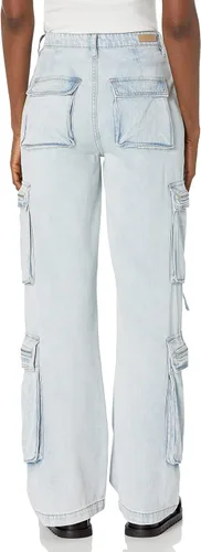 Miniatura 2 de BLANKNYC Ropa de lujo para mujer, de gran tamaño, con bolsillo tipo cargo, jaula, Tencel, pantalones cargo de mezclilla, cómodos y elegantes