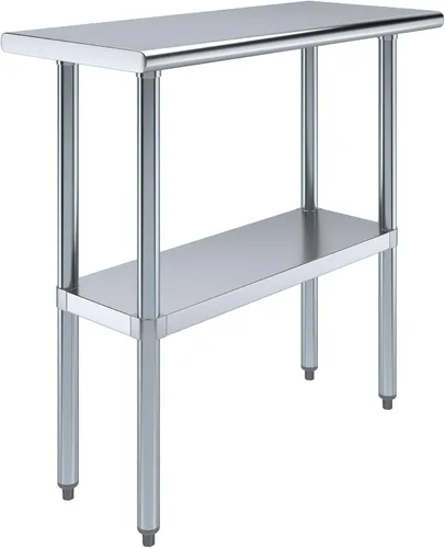 Miniatura 28 de AmGood Mesa de trabajo de acero inoxidable con ruedas de 24 pulgadas x 12 pulgadas Mesa de preparación de alimentos de cocina de metal NSF