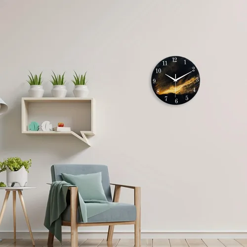 Miniatura 4 de Reloj de pared moderno negro y dorado con pilas, reloj de pared silencioso de 12 pulgadas, reloj de pared de vidrio sin tictac para sala de estar