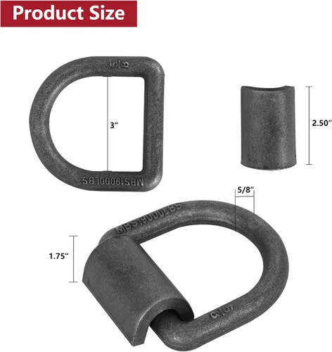 Miniatura 2 de Anclaje de amarre de anillo en D de acero forjado resistente de 5/8" para soldar en anillo de amarre de 18000 libras para asegurar cuatrimotos, UTV