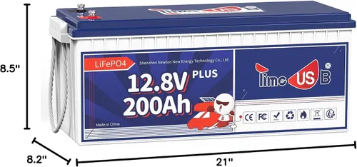 Miniatura 9 de Timeusb Batería LiFePO4 de 12 V 200 Ah Plus, BMS de 200 A incorporada, batería de ciclo profundo con potencia de salida máxima de 2560 W, perfecta