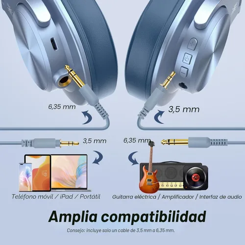Miniatura 4 de OneOdio Auriculares Bluetooth A70 sobre la oreja, auriculares inalámbricos con tiempo de reproducción de 72 horas, alta resolución, conector de Azul