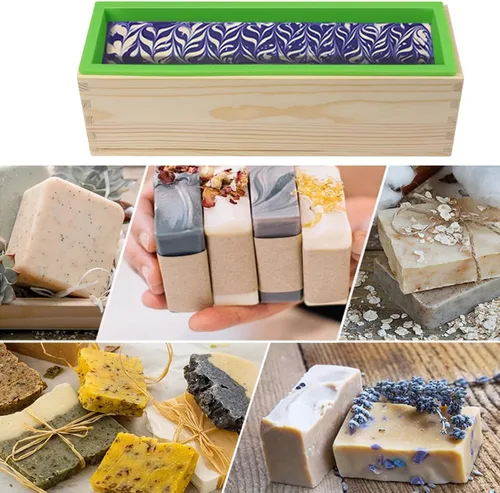 Miniatura 7 de Paquete de 6 moldes para pan de jabón de 42 onzas, moldes de jabón para hacer jabón con cajas de madera, los moldes de barra de jabón se pueden