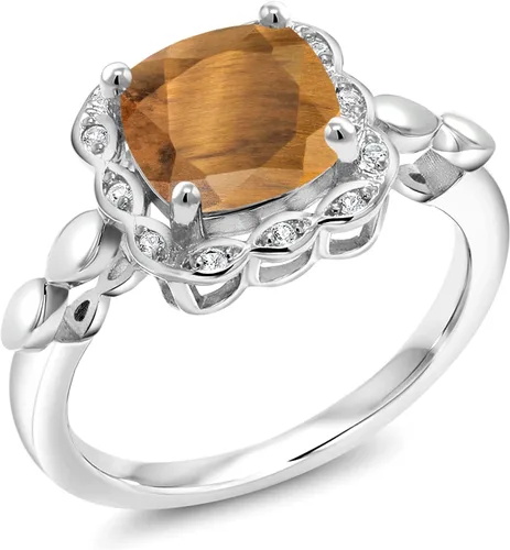 Miniatura 10 de Gem Stone King Anillo de compromiso de plata de ley 925 de 0.315 in con piedra natal y zafiro blanco creado Anillo de compromiso de boda