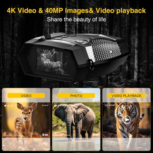 Miniatura 2 de Gafas de visión nocturna 4K 8X con zoom óptico para adultos, 5000 mAh, visión nocturna recargable, infrarrojos, pantalla HD de 3 pulgadas, ideal