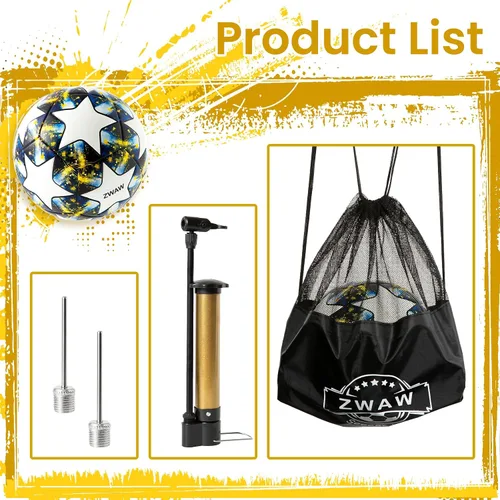 Miniatura 2 de ZWAW Balón de Fútbol Tamaño 5 – De Cuero PU Impermeable, Incluye Bomba, Agujas y Red de Almacenamiento de Malla para Fácil Transporte
