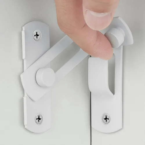 Miniatura 10 de INIRET Paquete de 2 pestillos blancos de 90 grados para puerta de granero, cierre de puerta de acero inoxidable para puerta de granero, cerradura