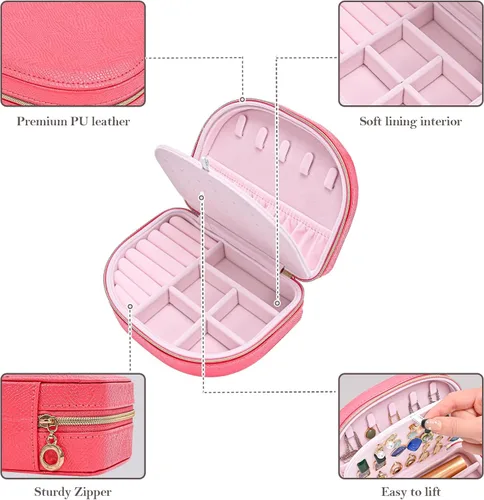 Miniatura 5 de ProCase Joyero de tamaño de viaje, pequeño joyero portátil en forma de concha de mar, mini organizador de joyas de 2 capas en piel sintética